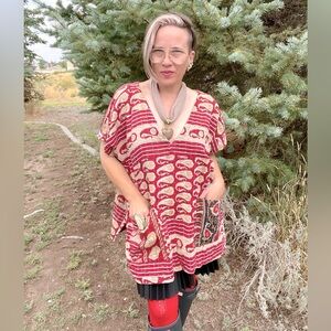 #78 OOAK KANTHA STITCHED TUNIC V NECK PONCHO TOP MADE IN INDIA